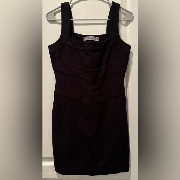 Paige. Sleeveless Little Black Mini Tank Dress Pieced Chevron Waist Square Neck - Picture 2 of 9